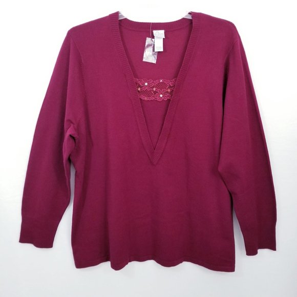 Fashion Bug Burgundy Sweater w/Sequins - NWT - Picture 1 of 6
